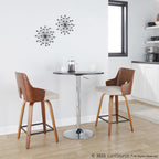 Ariana 24" Fixed-Height Counter Stool - Set of 2 - Walnut Wood, Beige Fabric, Black Metal