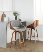 Fabrizzi 26" Fixed-Height Counter Stool - Set of 2 - Walnut Wood, Chrome Metal, Noise Grey Fabric