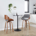Fabrizzi 26" Fixed-Height Counter Stool - Set of 2 - Walnut Wood, Chrome Metal, Noise Grey Fabric