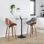 Fabrizzi 26" Fixed-Height Counter Stool - Set of 2 - Walnut Wood, Chrome Metal, Noise Grey Fabric