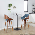 Fabrizzi 26" Fixed-Height Counter Stool - Set of 2 - Walnut Wood, Blue Fabric