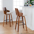 Ariana 30" Fixed-Height Barstool - Set of 2 - Walnut Wood, Beige Fabric, Black Metal