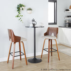 Ariana 30" Fixed-Height Barstool - Set of 2 - Walnut Wood, Beige Fabric, Black Metal