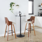 Ariana 30" Fixed-Height Barstool - Set of 2 - Walnut Wood, Beige Fabric, Black Metal