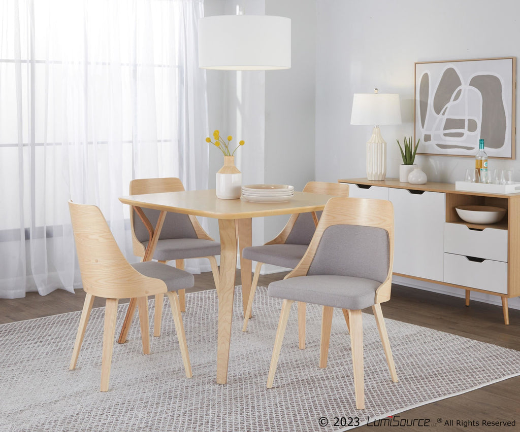 Anabelle Bent Wood Chair - Set of 2 - Natural Wood, Grey Fabric