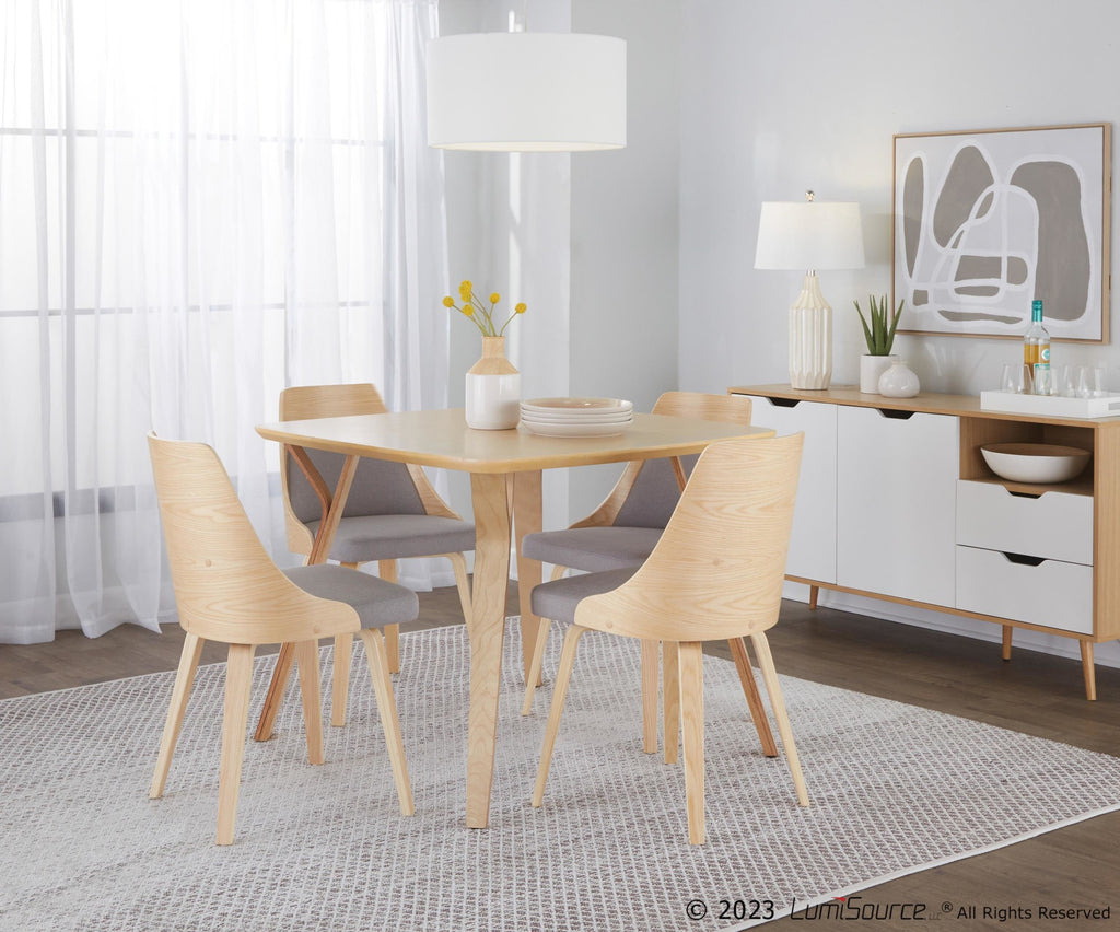 Anabelle Bent Wood Chair - Set of 2 - Natural Wood, Grey Fabric