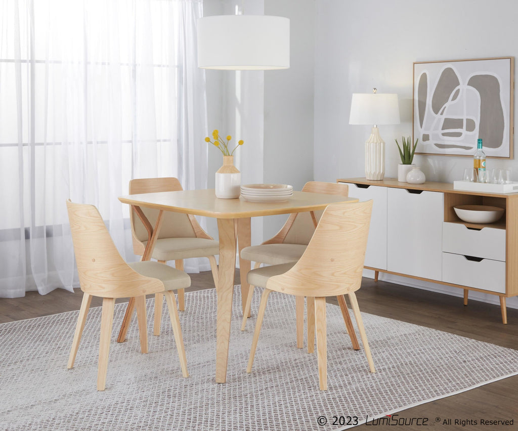 Anabelle Bent Wood Chair - Set of 2 - Natural Wood, Cream Fabric