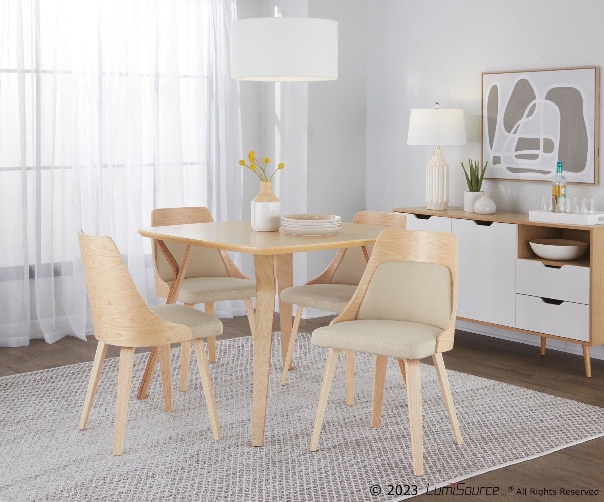 Anabelle Bent Wood Chair - Set of 2 - Natural Wood, Cream Fabric