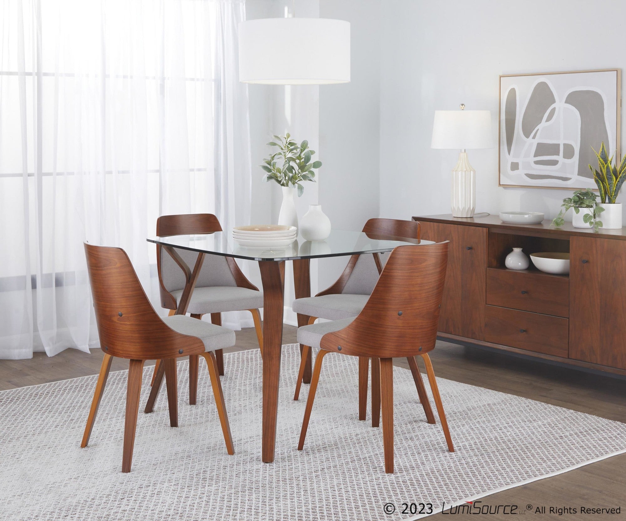 Anabelle Bent Wood Chair - Set of 2 - Walnut Wood, Grey Fabric
