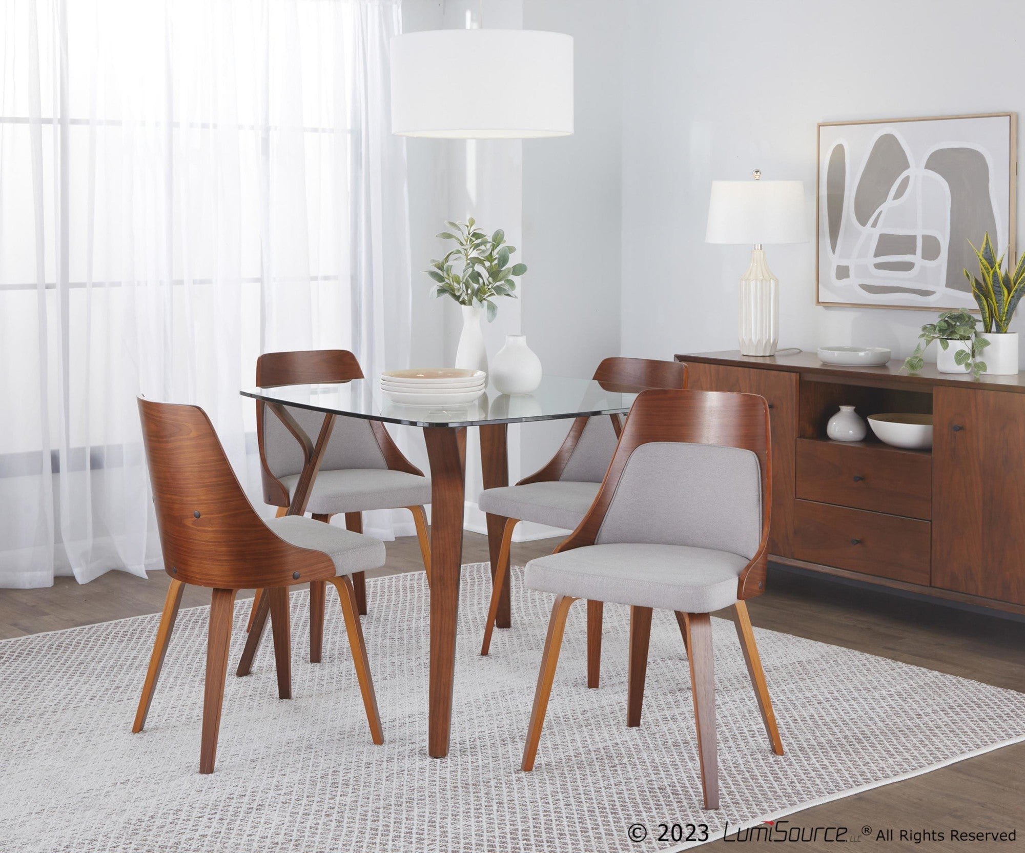 Anabelle Bent Wood Chair - Set of 2 - Walnut Wood, Grey Fabric