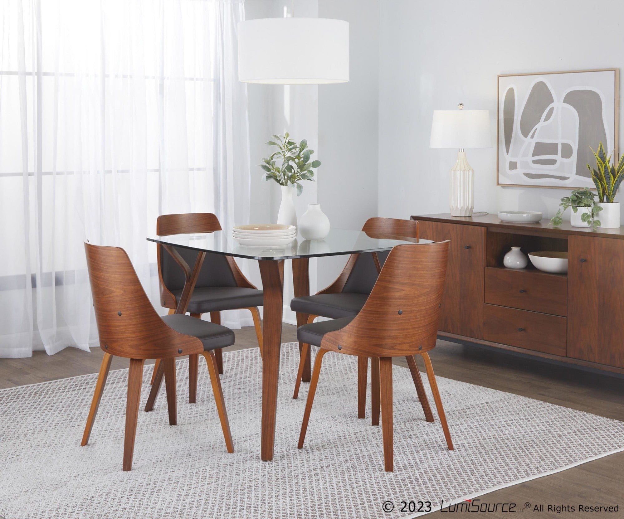 Anabelle Bent Wood Chair - Set of 2 - Walnut Wood, Brown PU