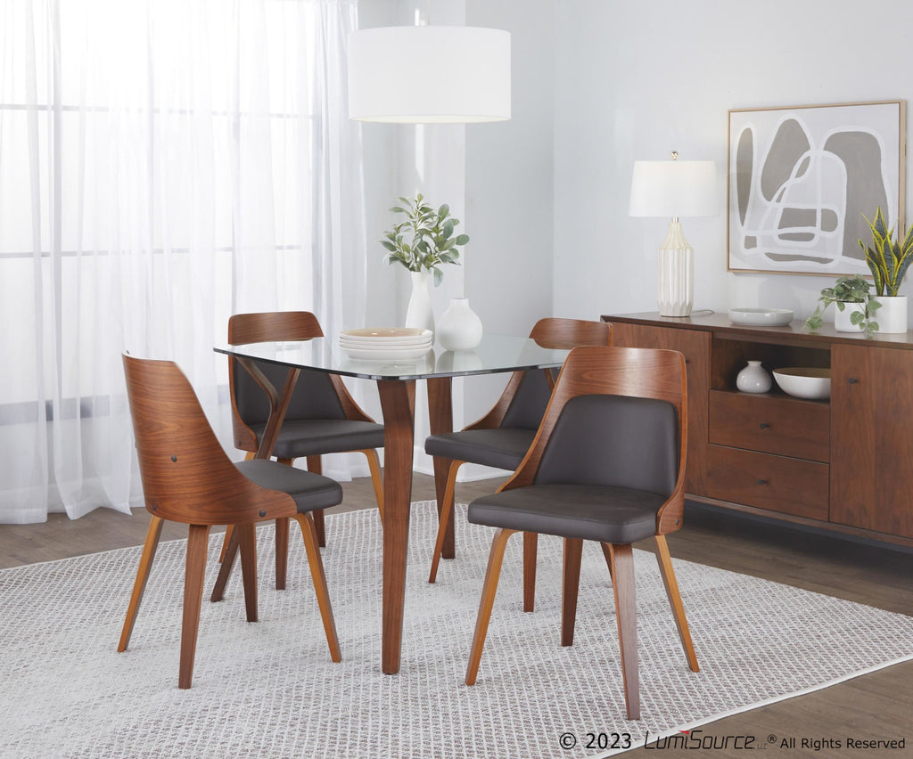 Anabelle Bent Wood Chair - Set of 2 - Walnut Wood, Brown PU