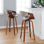 Symphony 30" Fixed-Height Barstool - Set of 2 - Walnut Wood, Chrome Metal, Grey PU