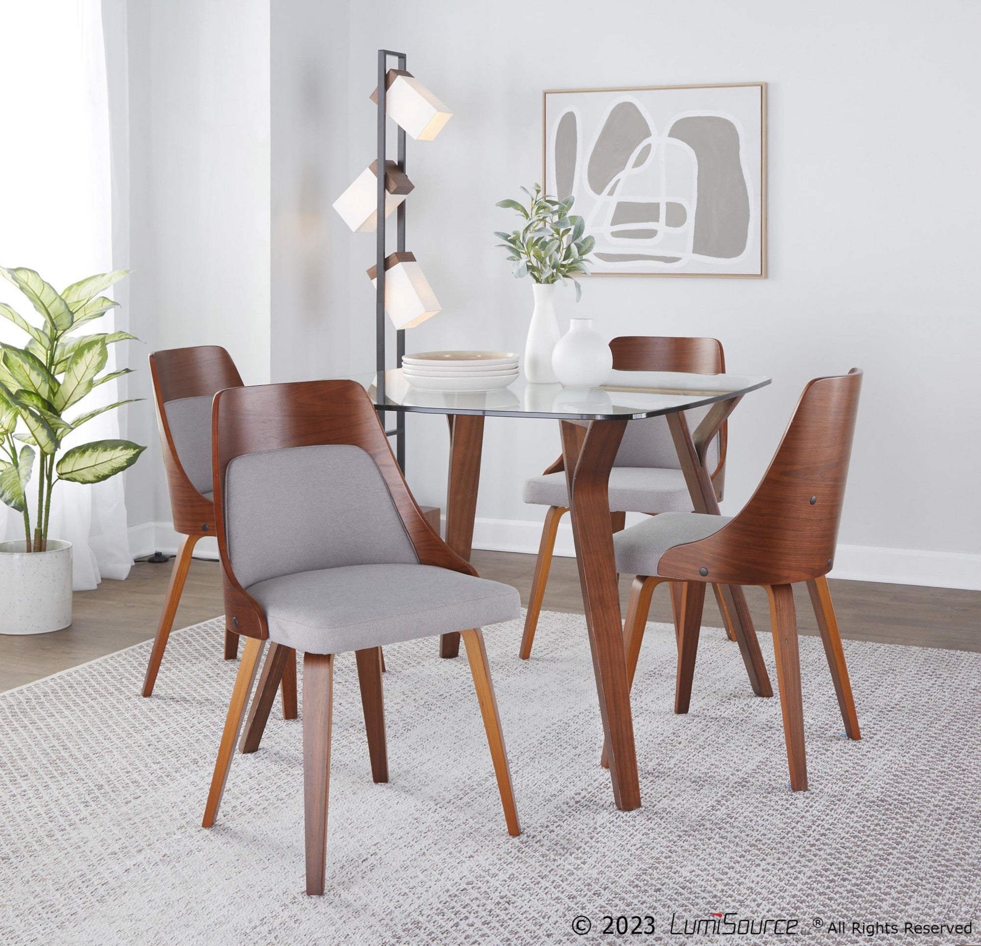 Anabelle Bent Wood Chair - Set of 2 - Walnut Wood, Grey Fabric