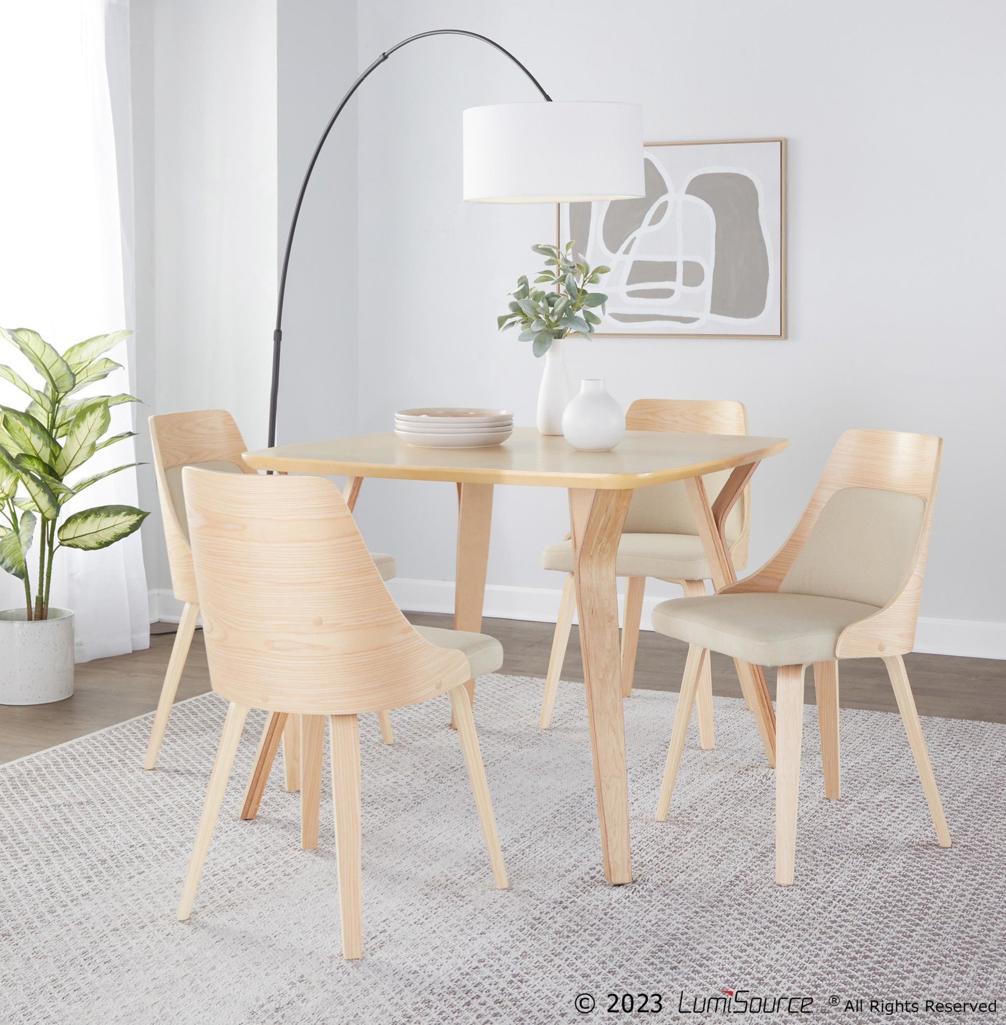 Anabelle Bent Wood Chair - Set of 2 - Natural Wood, Cream Fabric