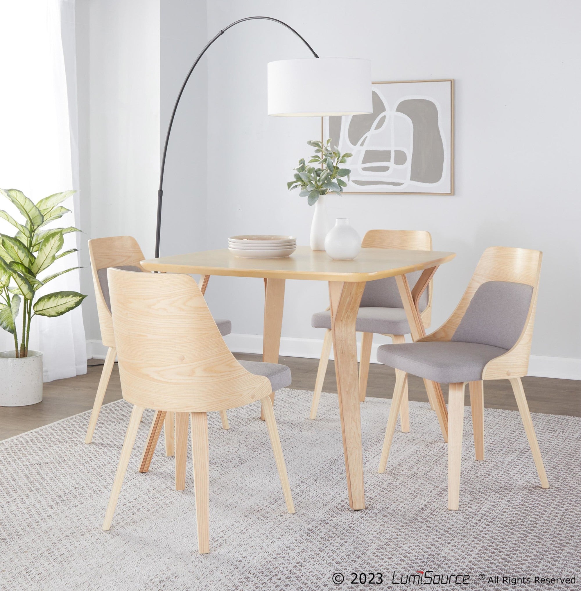 Anabelle Bent Wood Chair - Set of 2 - Natural Wood, Grey Fabric