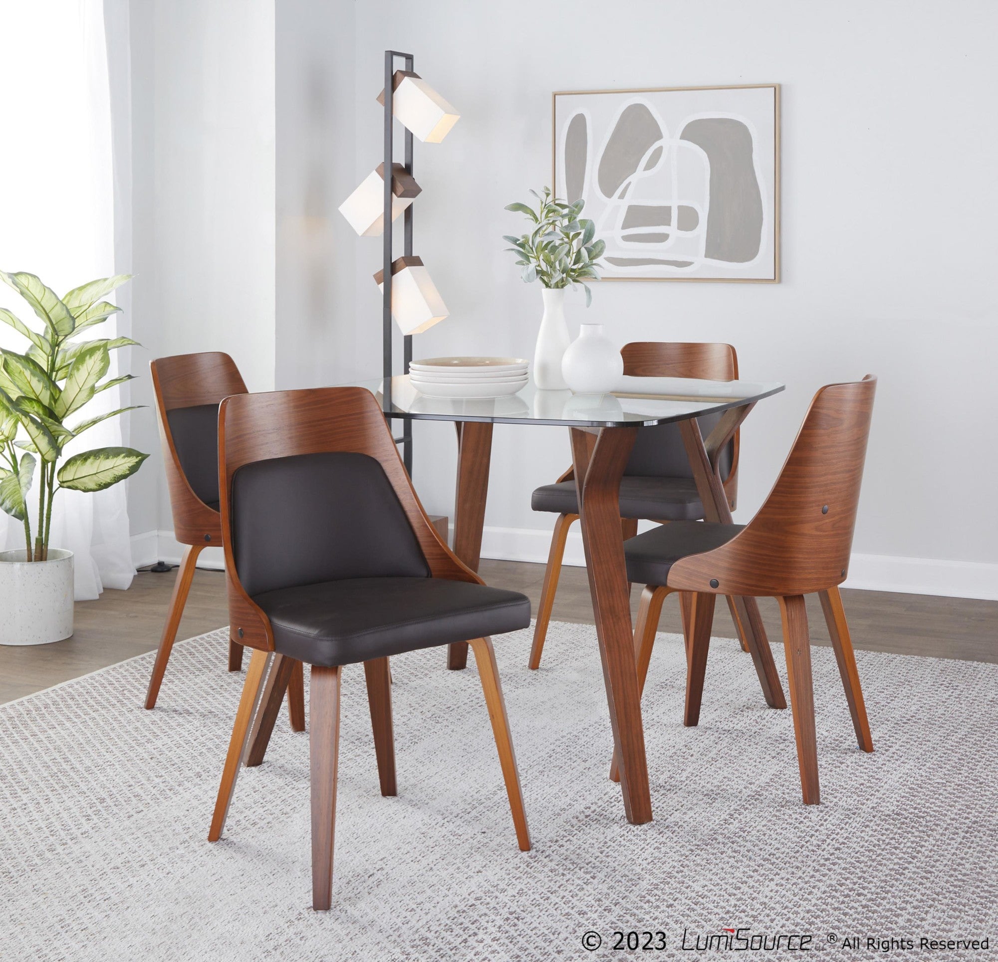 Anabelle Bent Wood Chair - Set of 2 - Walnut Wood, Brown PU