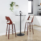 Cecina 30'' Fixed-Height Barstool - Set of 2 - Mahogany Wood, Chrome Metal, White PU