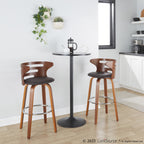 Cosini 30" Fixed-Height Barstool - Set of 2 - Walnut Wood, Brown PU, Chrome Metal