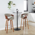 Symphony 30" Fixed-Height Barstool - Set of 2 - Walnut Wood, Chrome Metal, Grey PU