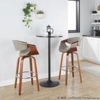Symphony 30" Fixed-Height Barstool - Set of 2 - Walnut Wood, Chrome Metal, Grey PU
