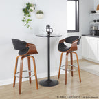 Symphony 30" Fixed-Height Barstool - Set of 2 - Walnut Wood, Chrome Metal, Black PU