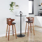 Cosini 30" Fixed-Height Barstool - Set of 2 - Walnut Wood, Brown PU, Chrome Metal