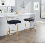 Charlotte Glam 26" Fixed-Height Counter Stool - Set of 2 - Gold Metal, Black Velvet