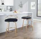 Charlotte Glam 26" Fixed-Height Counter Stool - Set of 2 - Gold Metal, Black Velvet