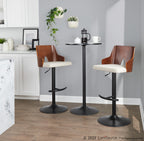 Ariana Adjustable Barstool - Set of 2 - Black Metal, Walnut Wood, Beige Fabric