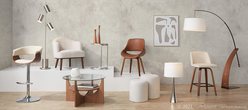 Robyn Floor Lamp - Walnut Wood, Black Metal, White Linen