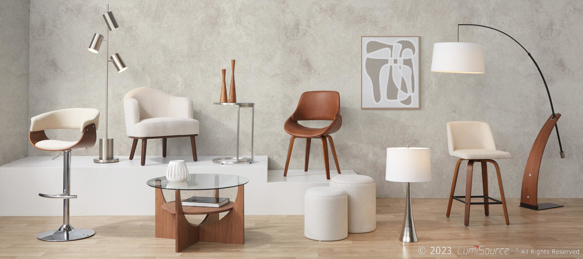 Robyn Floor Lamp - Walnut Wood, Black Metal, White Linen