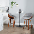 Fabrizzi 24" Fixed-Height Counter Stool - Set of 2 - Walnut Wood, Chrome Metal, Grey Noise Fabric