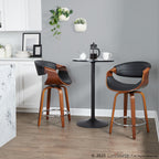 Symphony 24" Fixed-Height Counter Stool - Set of 2 - Walnut Wood, Black PU, Chrome Metal