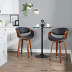 Symphony 24" Fixed-Height Counter Stool - Set of 2 - Walnut Wood, Black PU, Chrome Metal