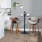 Symphony 24" Fixed-Height Counter Stool - Set of 2 - Walnut Wood, Grey PU, Chrome Metal