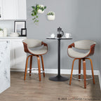 Symphony 24" Fixed-Height Counter Stool - Set of 2 - Walnut Wood, Grey PU, Chrome Metal