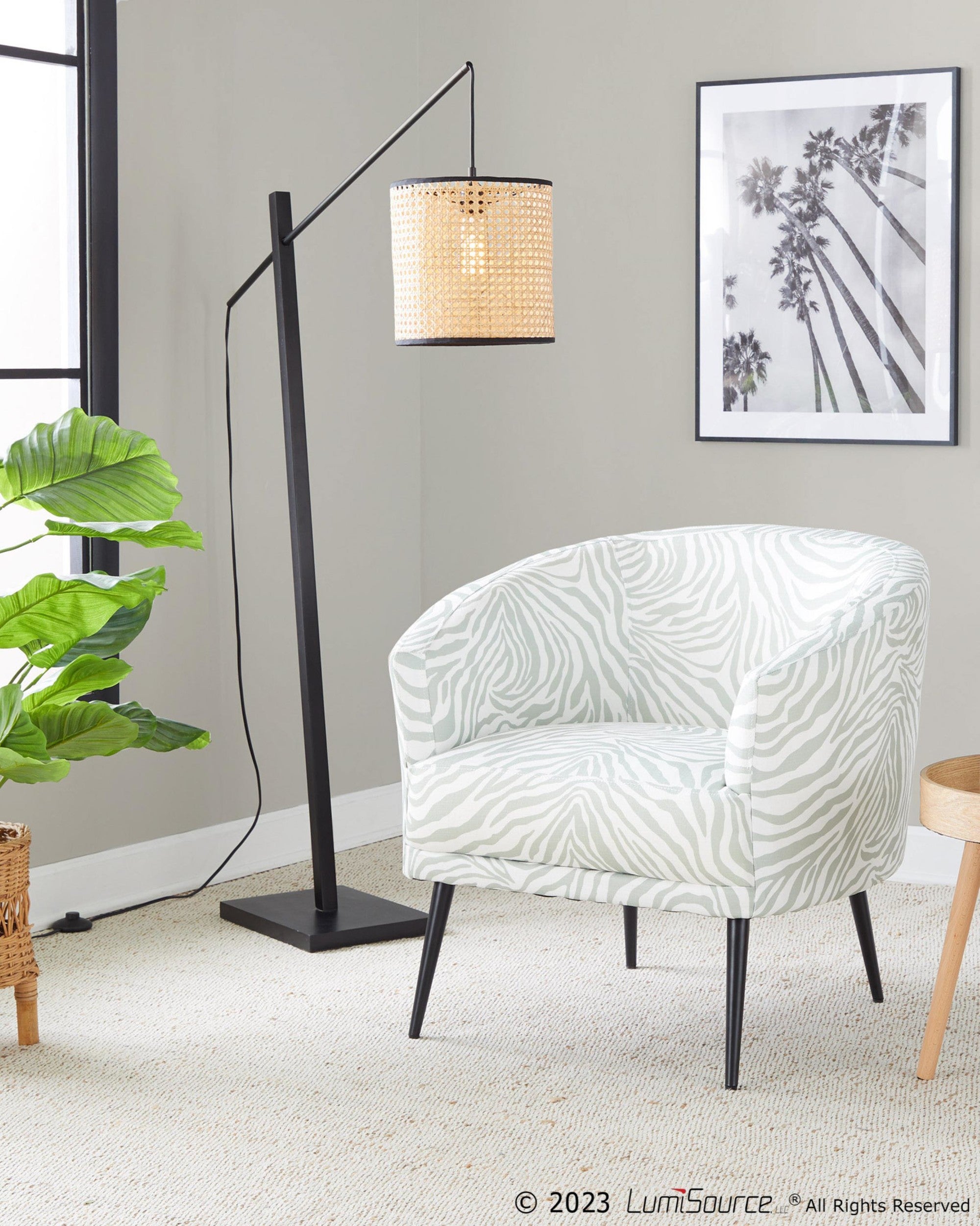 Arturo Floor Lamp - Black Wood, Black Steel, Rattan