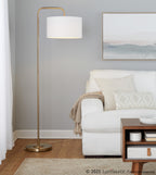 Puck 63" Metal Floor Lamp - Gold Metal, White Linen