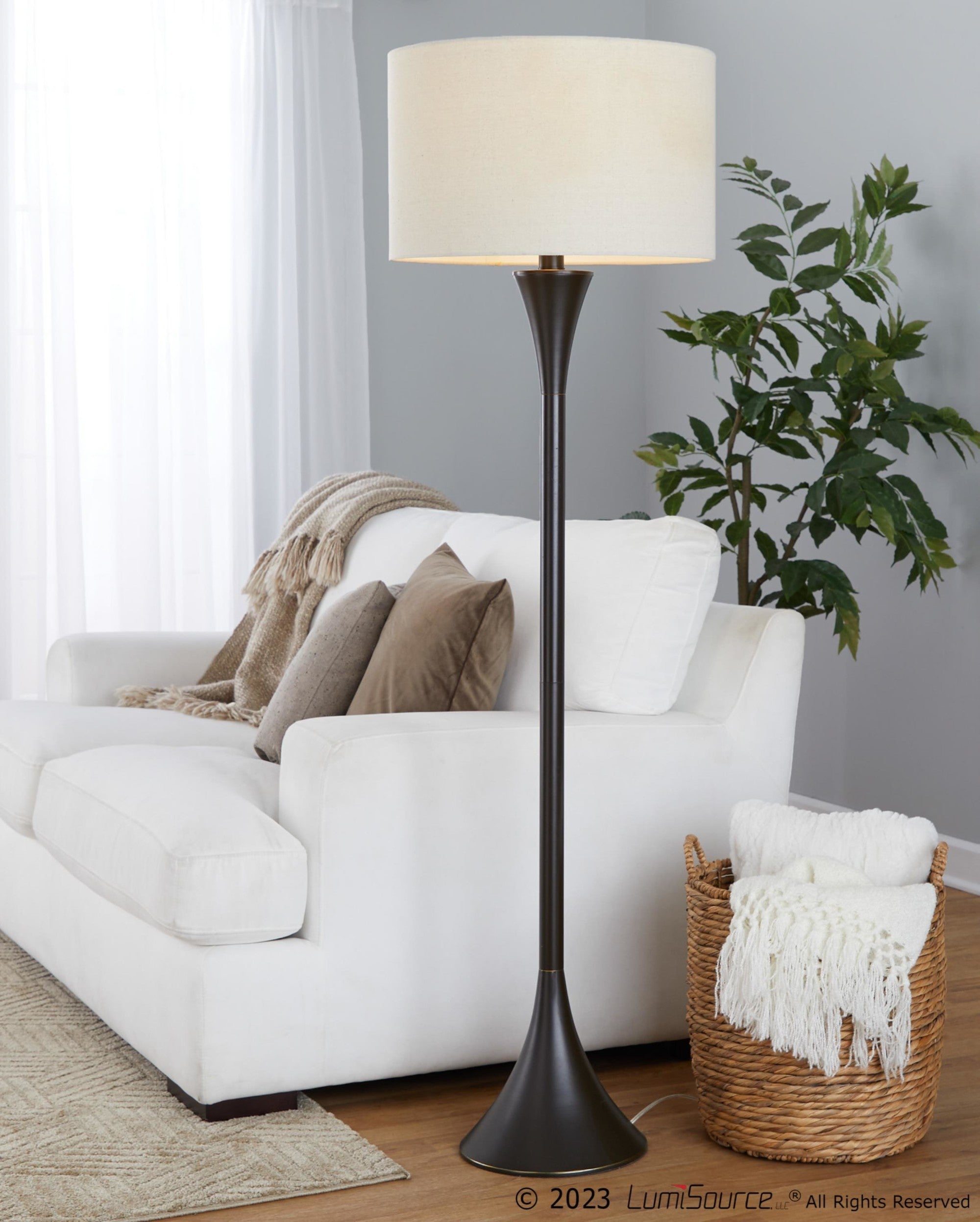 Lenuxe 65" Metal Floor Lamp - Oil Rubbed Bronze, Natural Linen