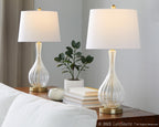 Jenny 27" Glass Table Lamp - Set of 2 - Clear Crackle Glass, Gold Metal, White Linen