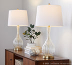 Jenny 27" Glass Table Lamp - Set of 2 - Clear Crackle Glass, Gold Metal, White Linen