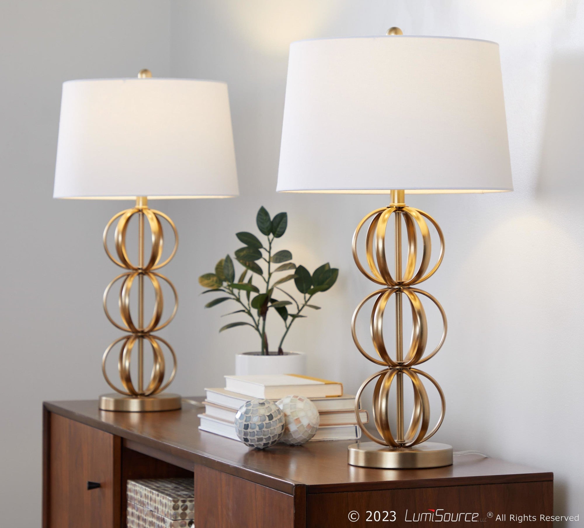 Linx 29" Metal Table Lamp - Set of 2 - Gold Metal, White Linen