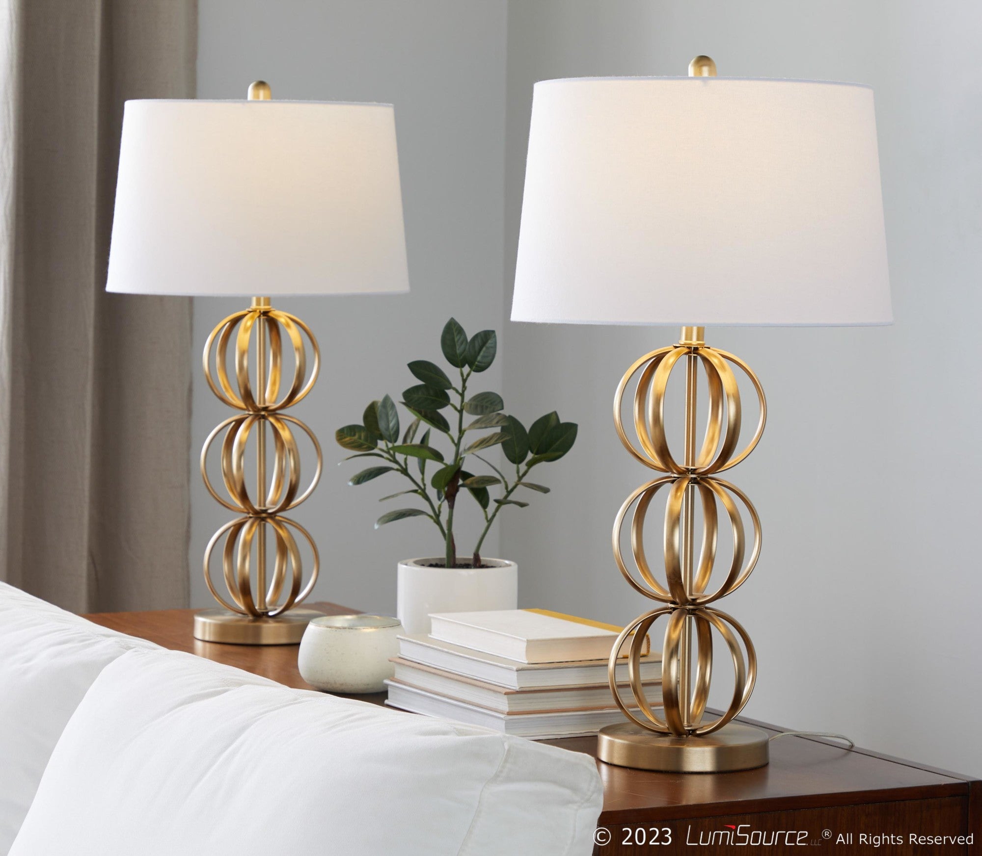 Linx 29" Metal Table Lamp - Set of 2 - Gold Metal, White Linen
