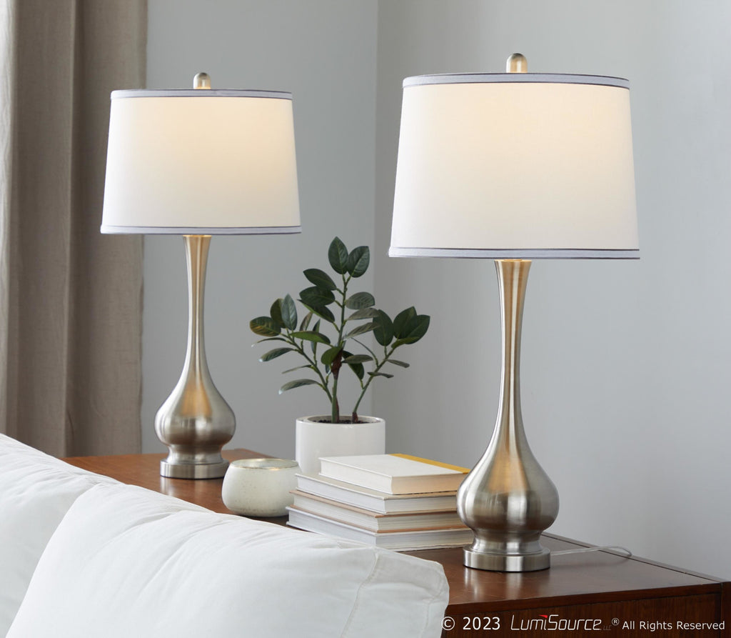 Cairo 28" Metal Table Lamp - Set of 2 - Brushed Nickel, White Linen, Silver Trim