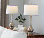 Cairo 28" Metal Table Lamp - Set of 2 - Brushed Nickel, White Linen, Silver Trim