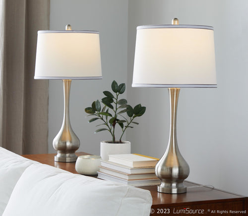 Cairo 28" Metal Table Lamp - Set of 2 - Brushed Nickel, White Linen, Silver Trim