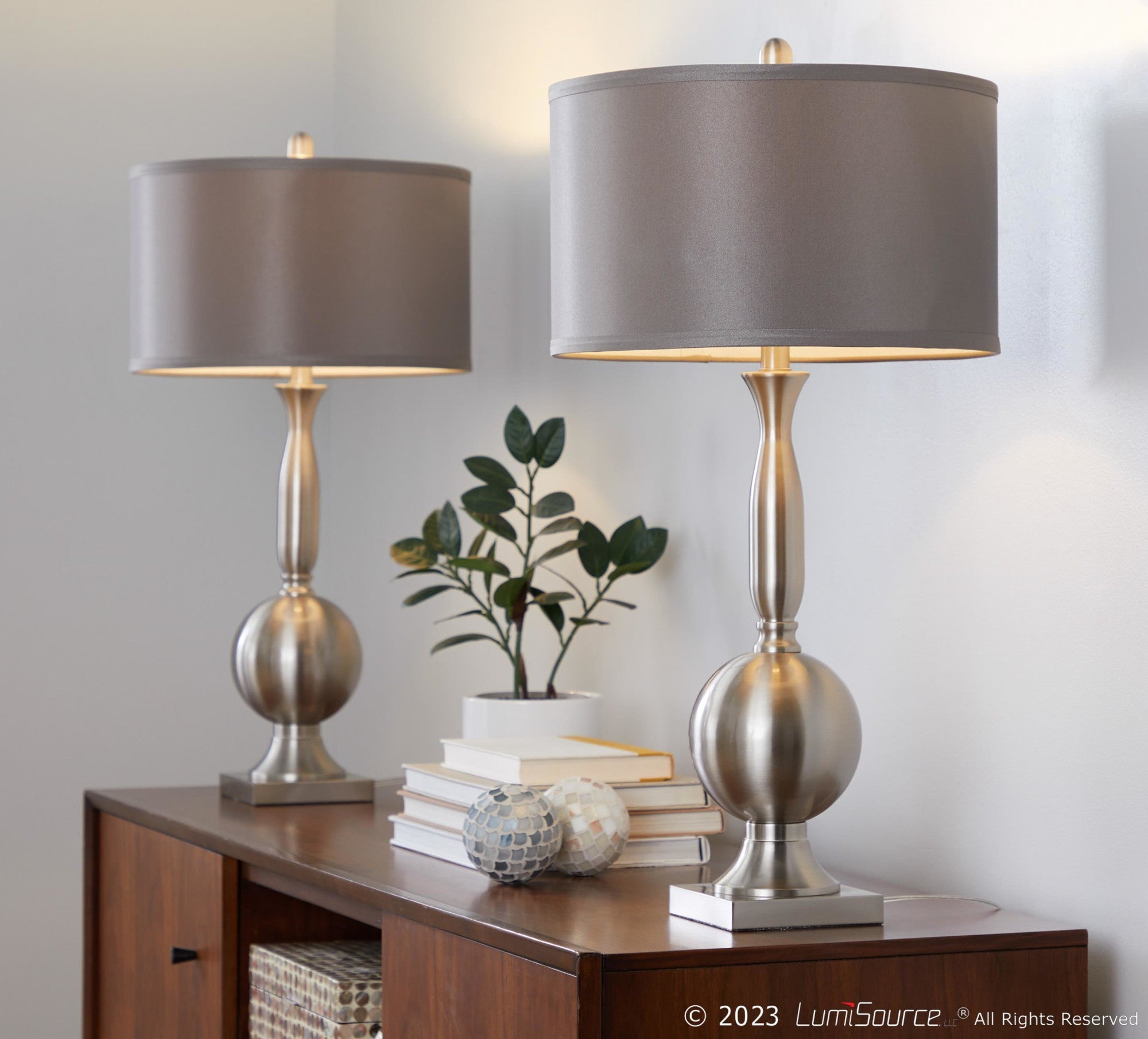 Joan 30" Metal Table Lamp - Set of 2 - Brushed Nickel, Grey Satin