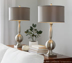 Joan 30" Metal Table Lamp - Set of 2 - Brushed Nickel, Grey Satin