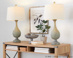 Cipolla Poly 29" Polyresin Table Lamp - Set of 2 - Acid Dusty Wood Polyresin, Antique Soft Brass, Natural Linen